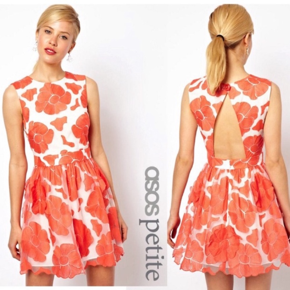 ASOS PETITE  GERALYN ORANGE FLORAL EMBROIDERED DRESS